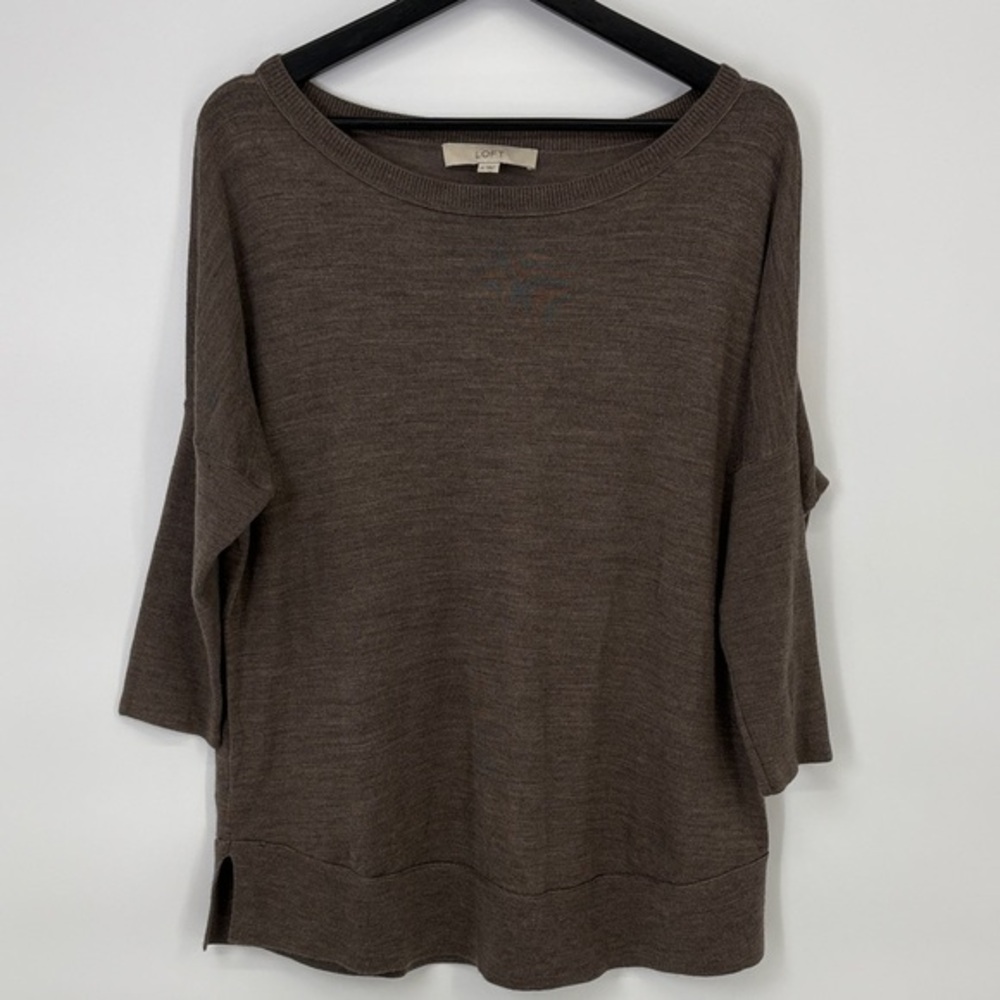 ♦️ LOFT Brown wool blend wide neck boat neck Sweater